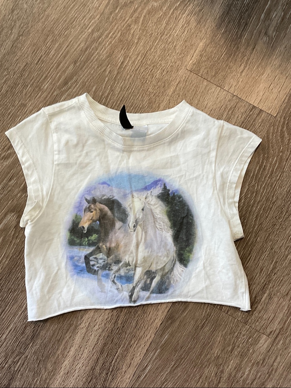H&M White Girls' Short Sleeve Tee with Running Horse Graphic